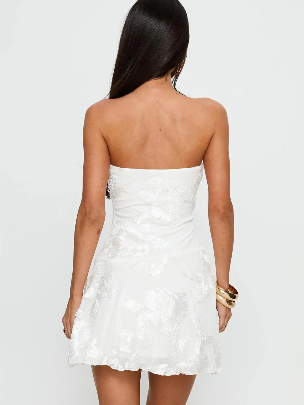 Princess Polly Meadow Of Dreams Strapless Mini Dress White Floral Burnout - Picture 5 of 16
